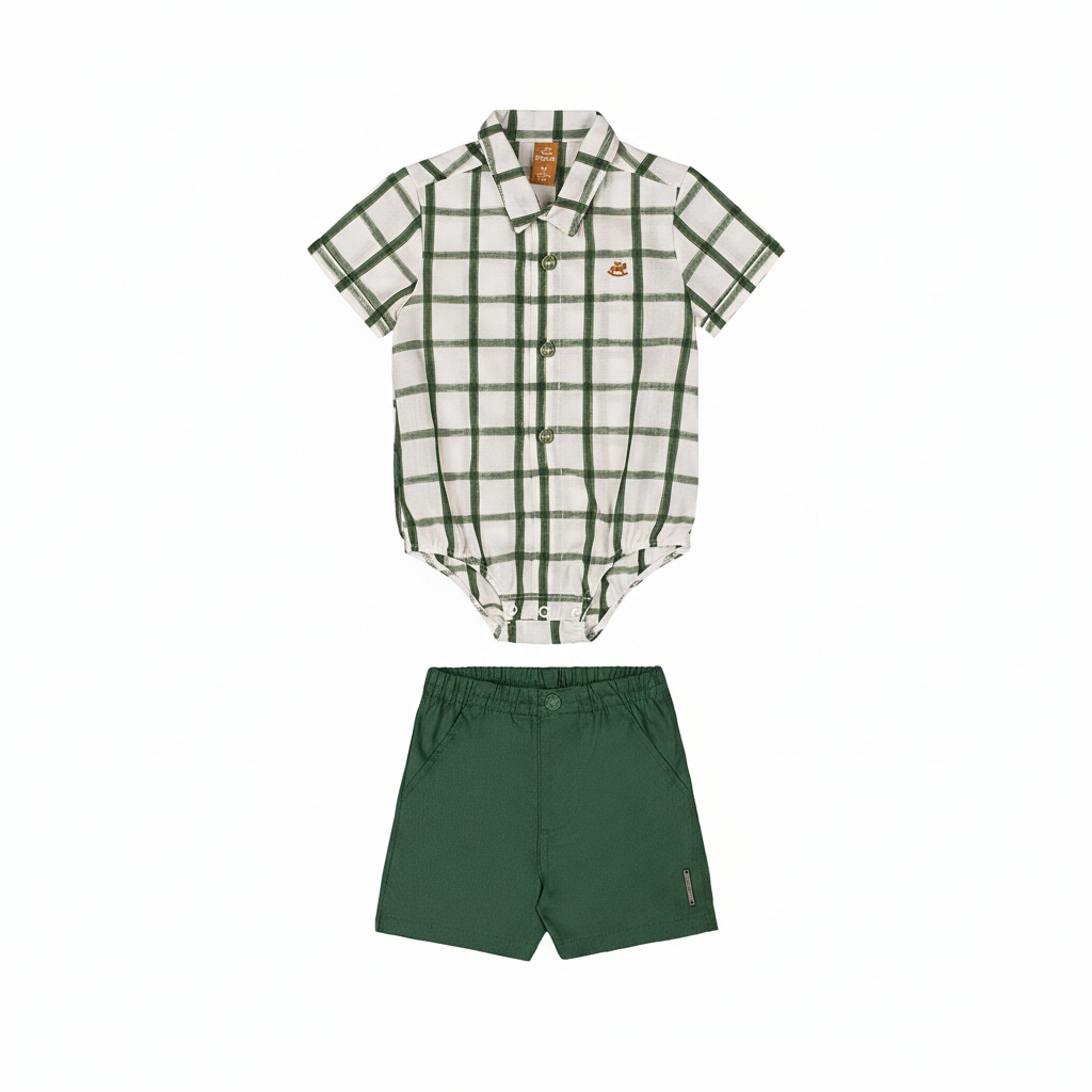 Set conjunto camisa mameluco rayas cuadros blanco short verde Up Baby 46974-190315