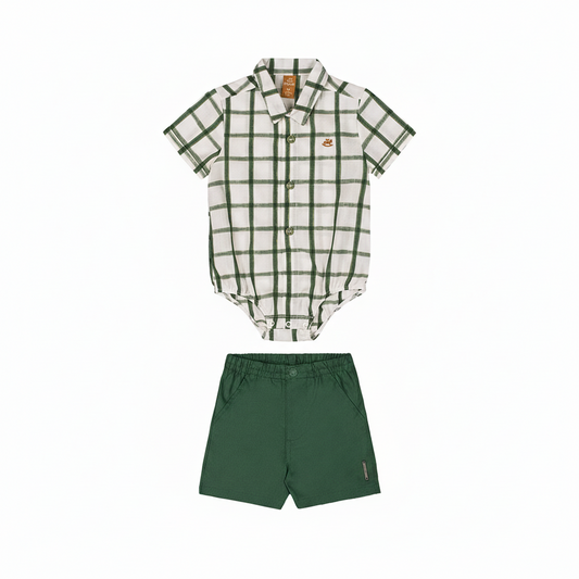 Set conjunto camisa mameluco rayas cuadros blanco short verde Up Baby 46974-190315