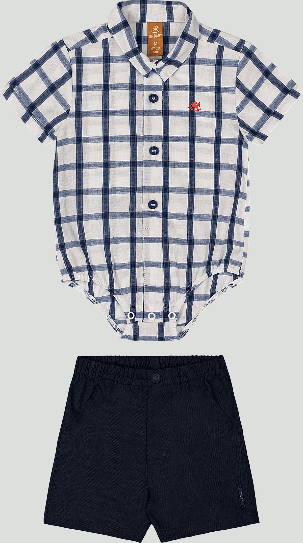 Set conjunto camisa rayas cuadros mameluco blanco short azul Up Baby 46974-193921