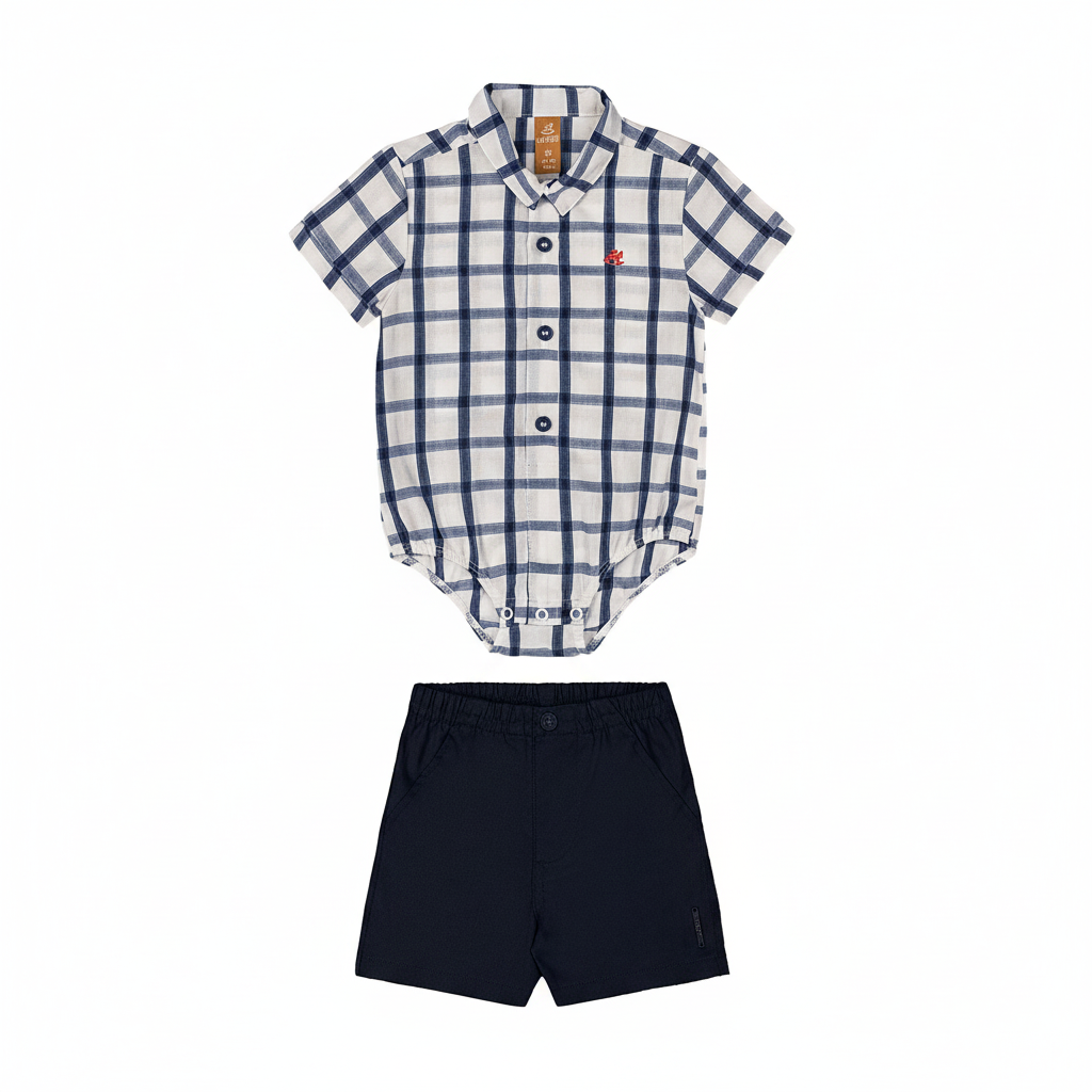 Set conjunto camisa rayas cuadros mameluco blanco short azul Up Baby 46974-193921