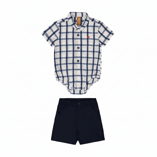 Set conjunto camisa rayas cuadros mameluco blanco short azul Up Baby 46974-193921