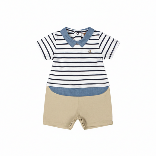 Set Mameluco enterizo blanco azul rayas bebe niño Up Baby 46975-000101