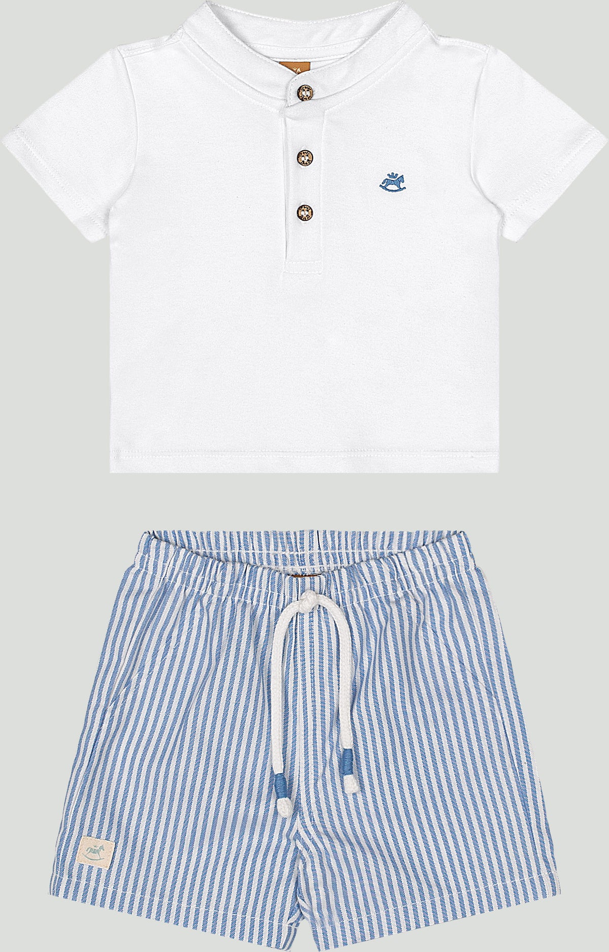 Set conjunto camisa blanca henley short rayas azul bebe niño Up Baby 46977-000101