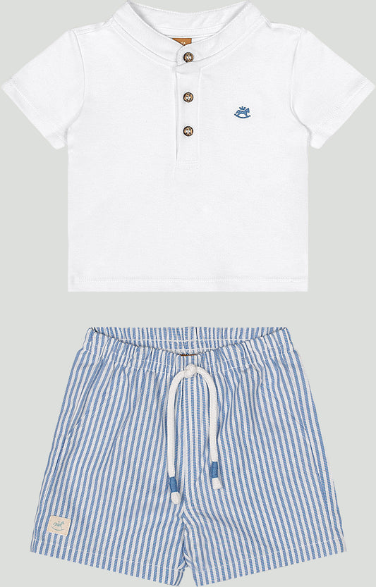 Set conjunto camisa blanca henley short rayas azul bebe niño Up Baby 46977-000101