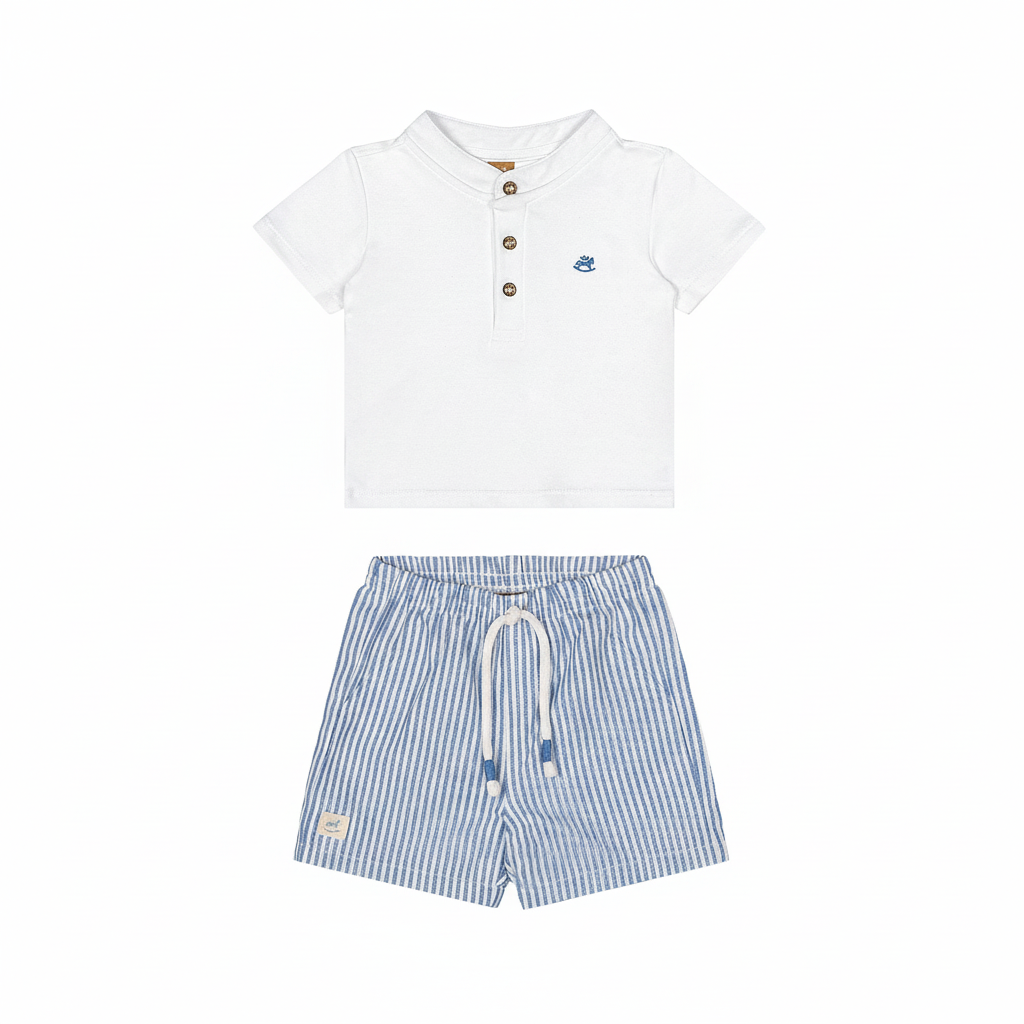 Set conjunto camisa blanca henley short rayas azul bebe niño Up Baby 46977-000101