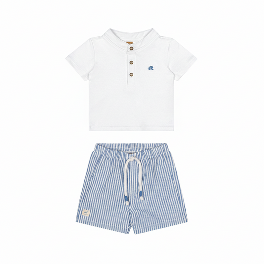 Set conjunto camisa blanca henley short rayas azul bebe niño Up Baby 46977-000101