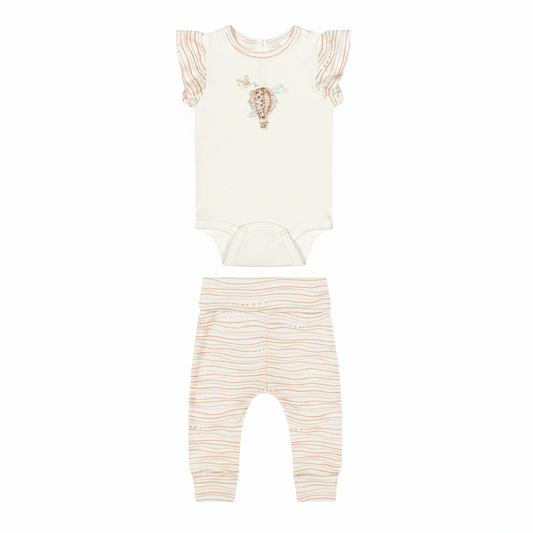 Set conjunto 2 piezas camisa mameluco blanco pantalón beige bebe niña Up Baby 470001-000106 salida hospital