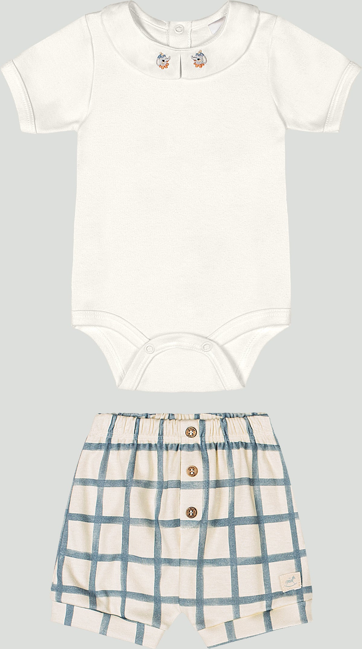 Set conjunto mameluco blanco short cuadros verde beige bebe niño Up Baby 47018-000106  español
