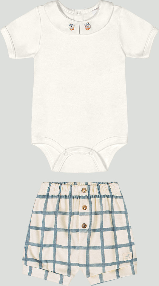 Set conjunto mameluco blanco short cuadros verde beige bebe niño Up Baby 47018-000106  español