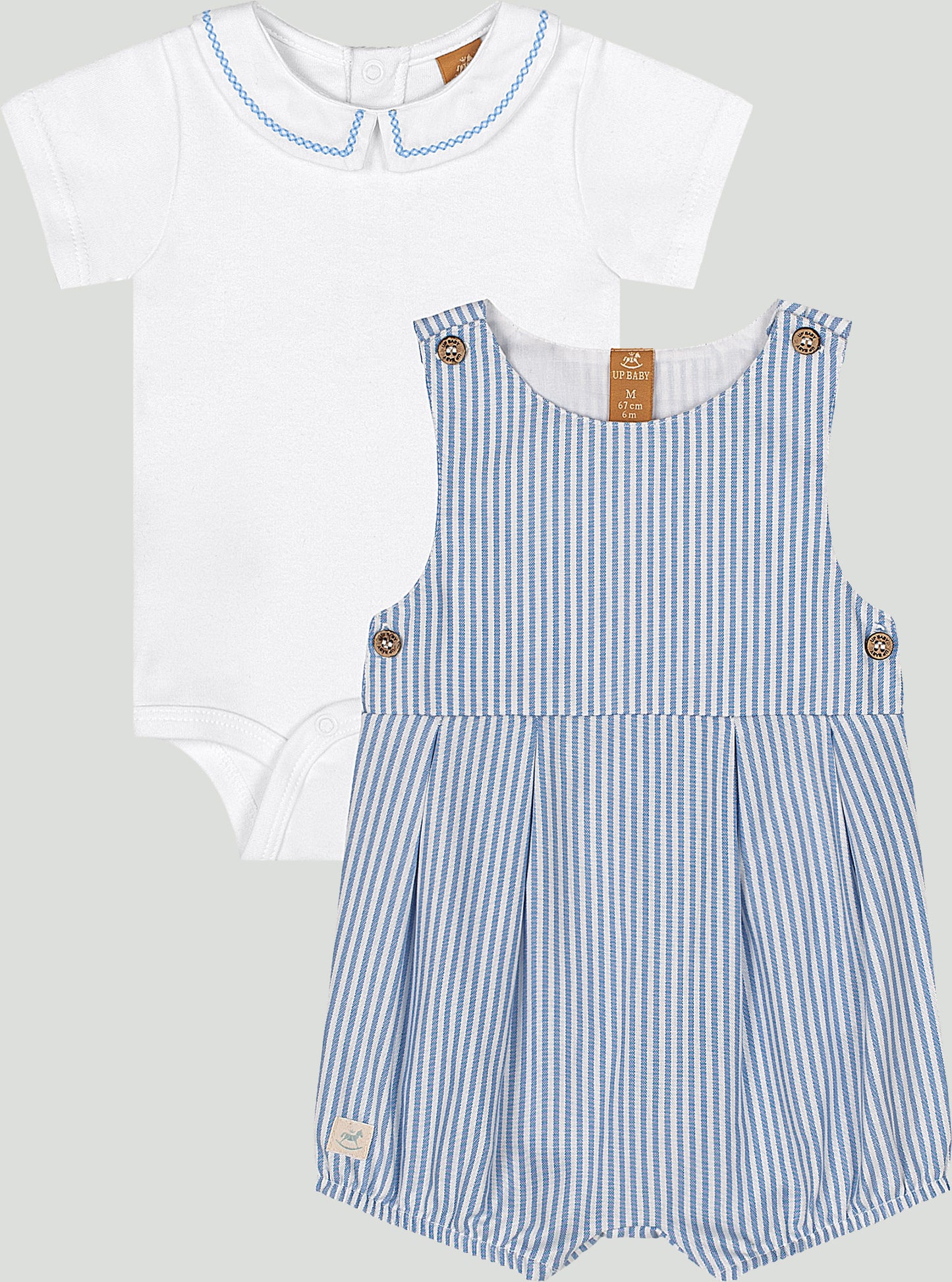 Set conjunto camisa mameluco blanco overall azul bebe niño niña Up Baby 47072-154031 Coello español