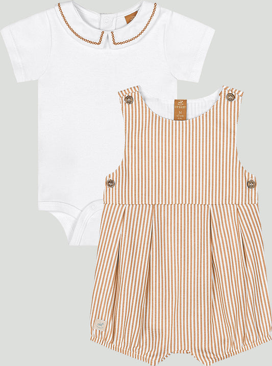 Set conjunto camisa mameluco blanco overall beige bebe niño niña Up Baby 47072-171044 Coello español