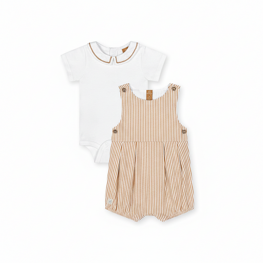 Set conjunto camisa mameluco blanco overall beige bebe niño niña Up Baby 47072-171044 Coello español