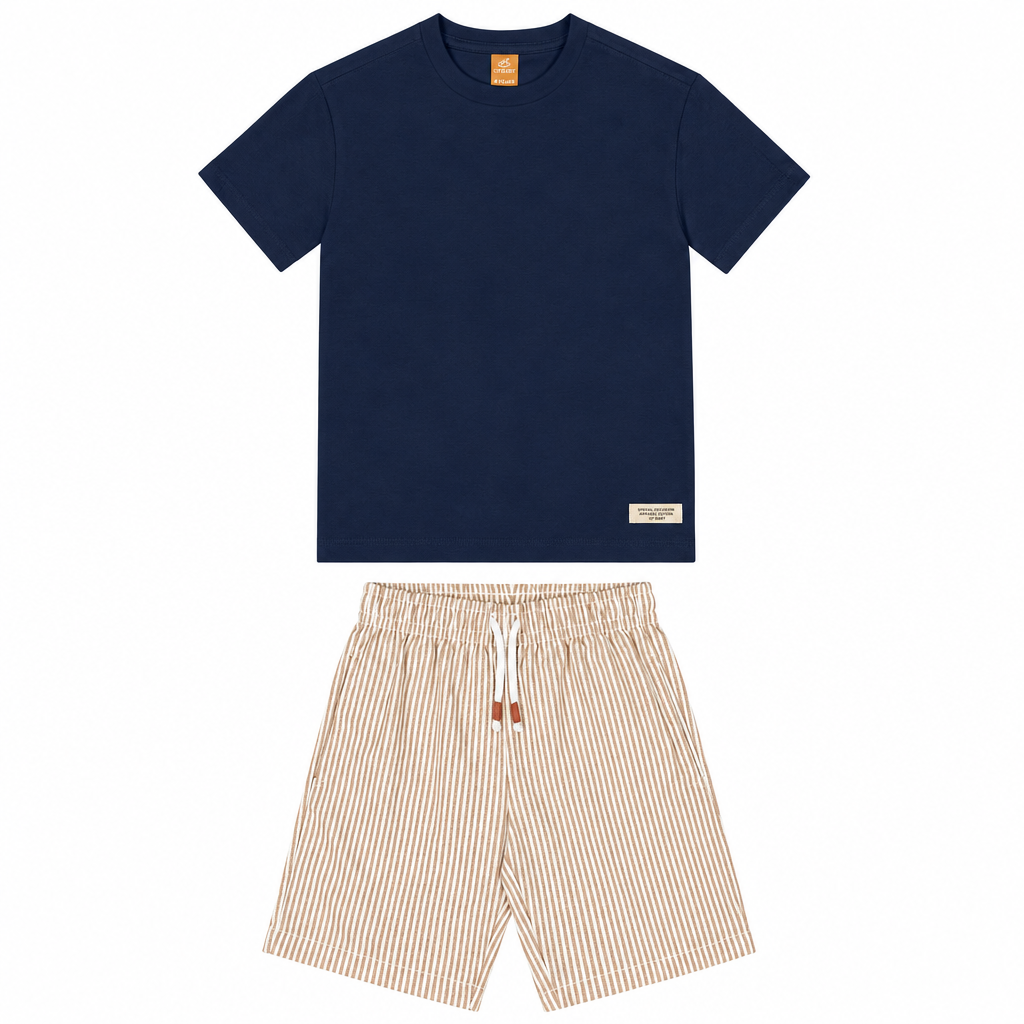 Set conjunto 2 piezas camisa azul oscuro short beige niño Up Baby 47126-193921
