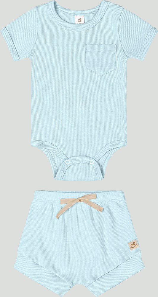 Set conjunto 2 piezas mameluco short azul celeste bebe niño niña Up Baby 47130-124202