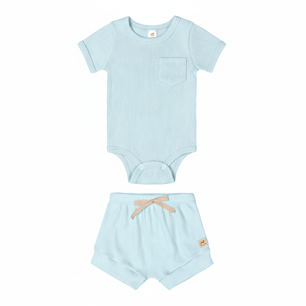 Set conjunto 2 piezas mameluco short azul celeste bebe niño niña Up Baby 47130-124202