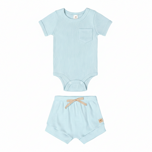Set conjunto 2 piezas mameluco short azul celeste bebe niño niña Up Baby 47130-124202