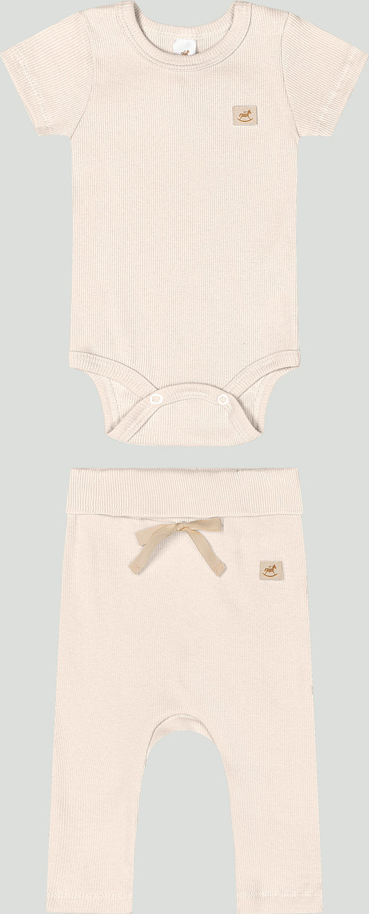 Set conjunto 2 piezas mameluco pantalón beige bebe niña Up Baby 47131-120304 salida hospital