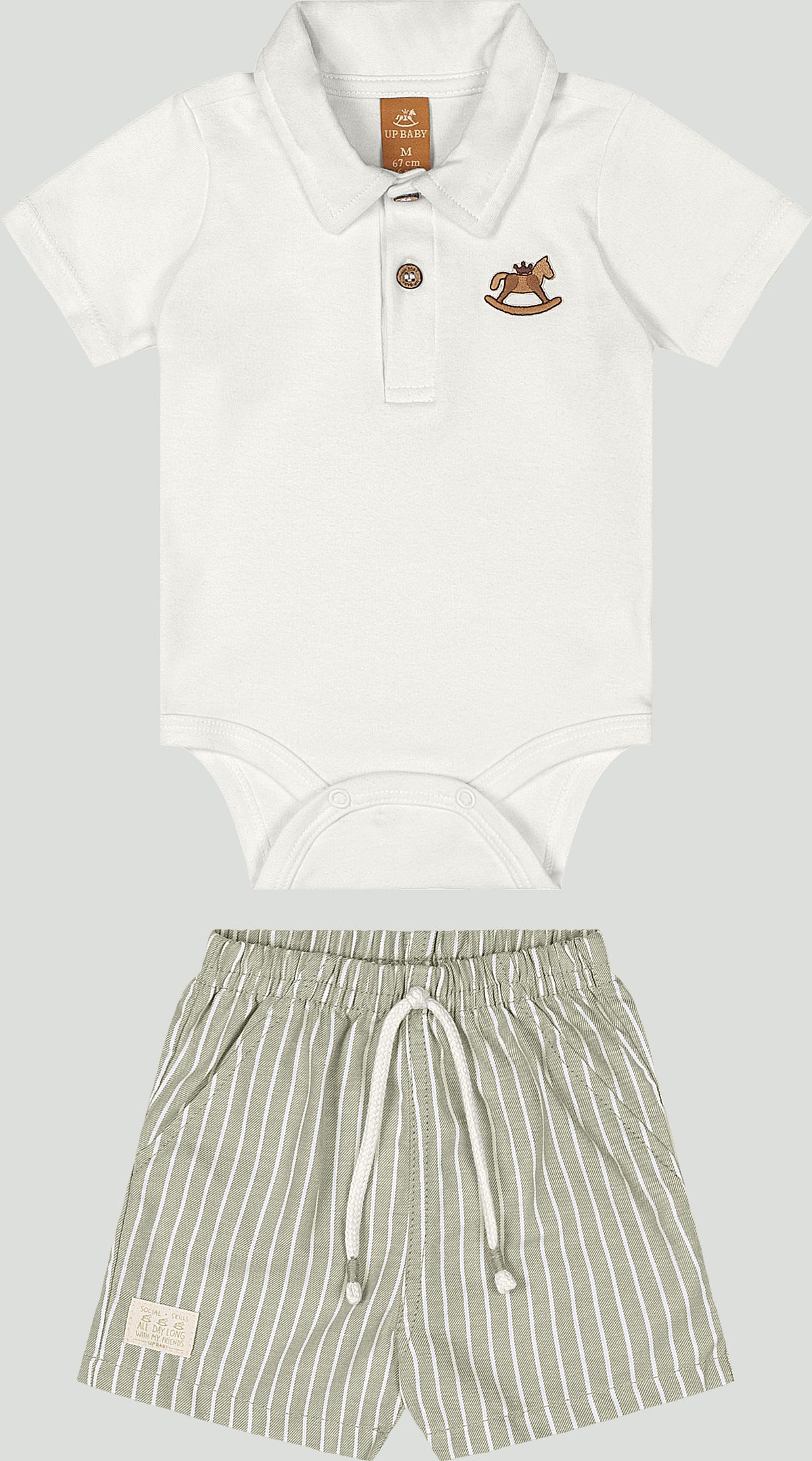 Set conjunto camisa polo mameluco blanco short rayas bebe niño Up Baby 47169-000106