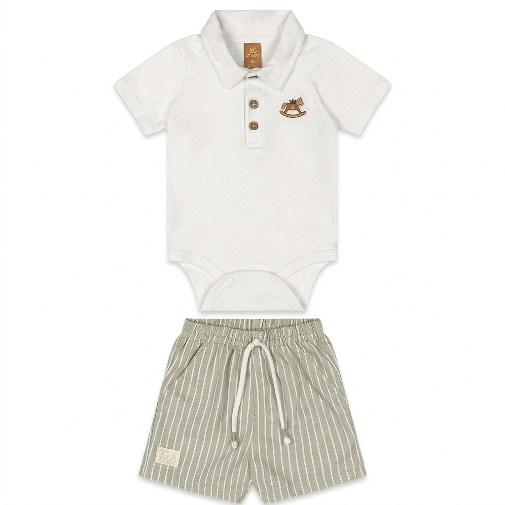 Set conjunto camisa polo mameluco blanco short rayas bebe niño Up Baby 47169-000106