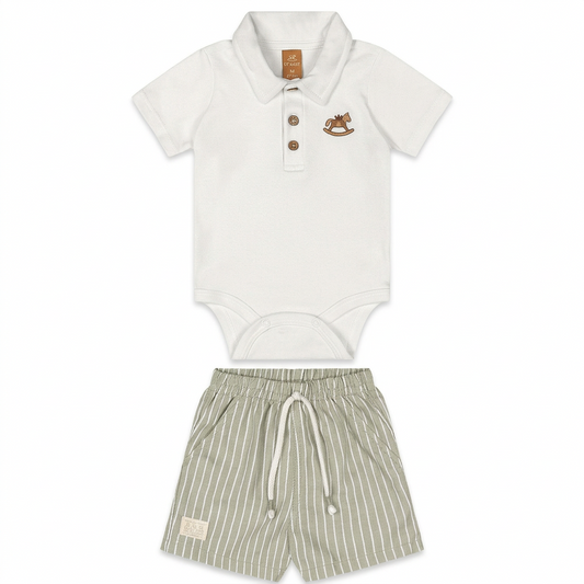Set conjunto camisa polo mameluco blanco short rayas bebe niño Up Baby 47169-000106