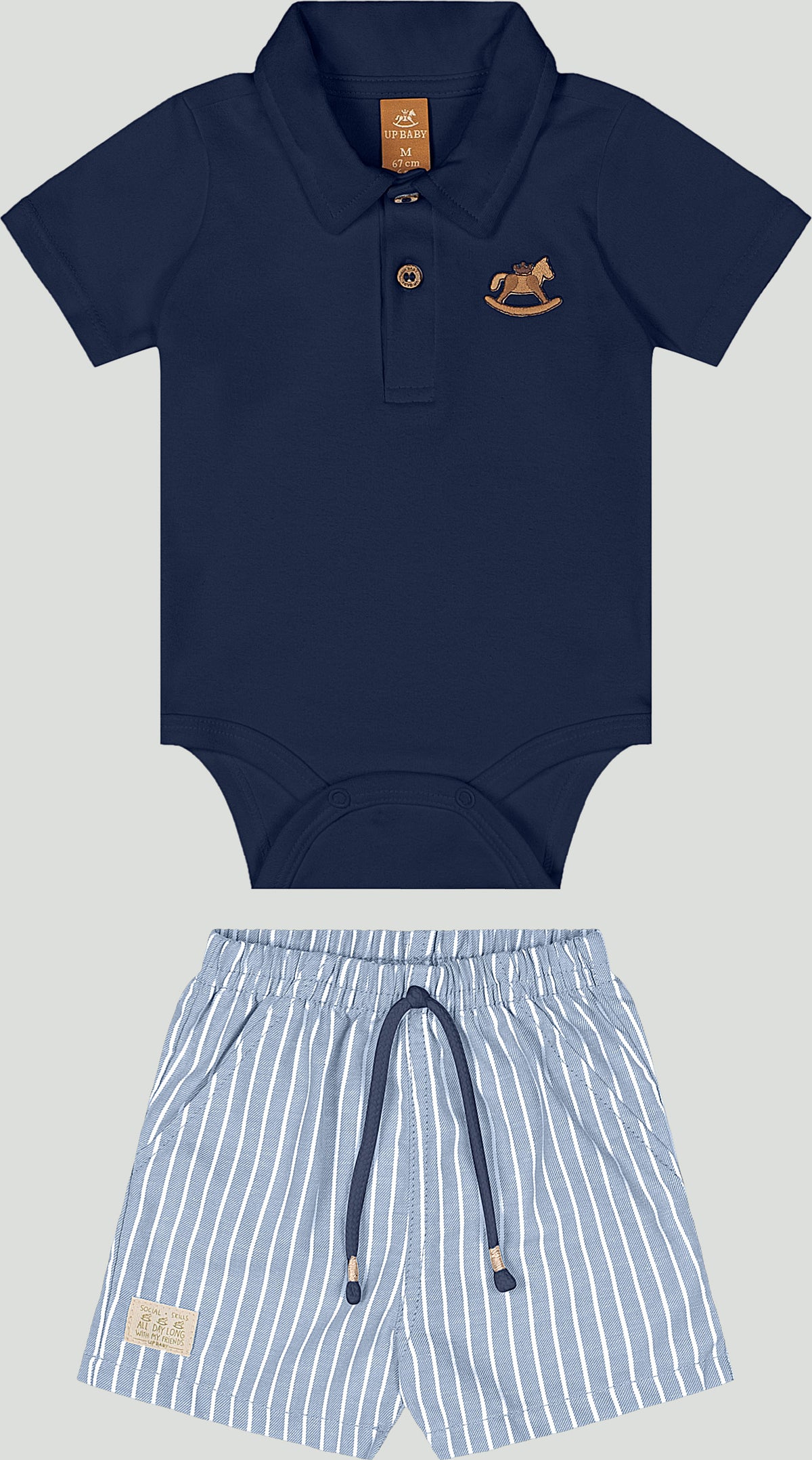 Set conjunto camisa polo mameluco azul short rayas  bebe niño Up Baby 47169-193921