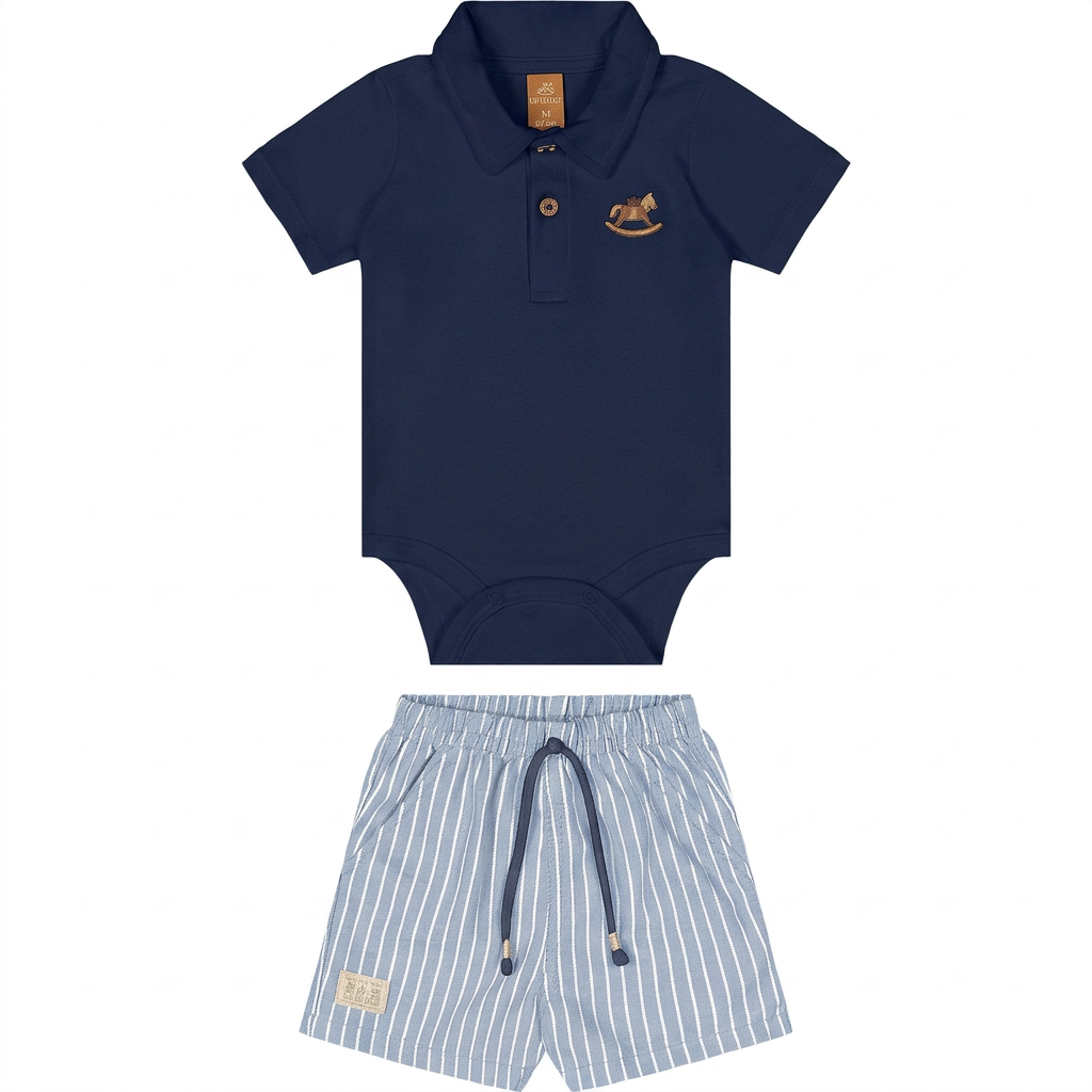 Set conjunto camisa polo mameluco azul short rayas  bebe niño Up Baby 47169-193921