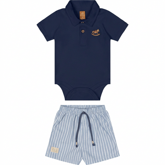 Set conjunto camisa polo mameluco azul short rayas  bebe niño Up Baby 47169-193921