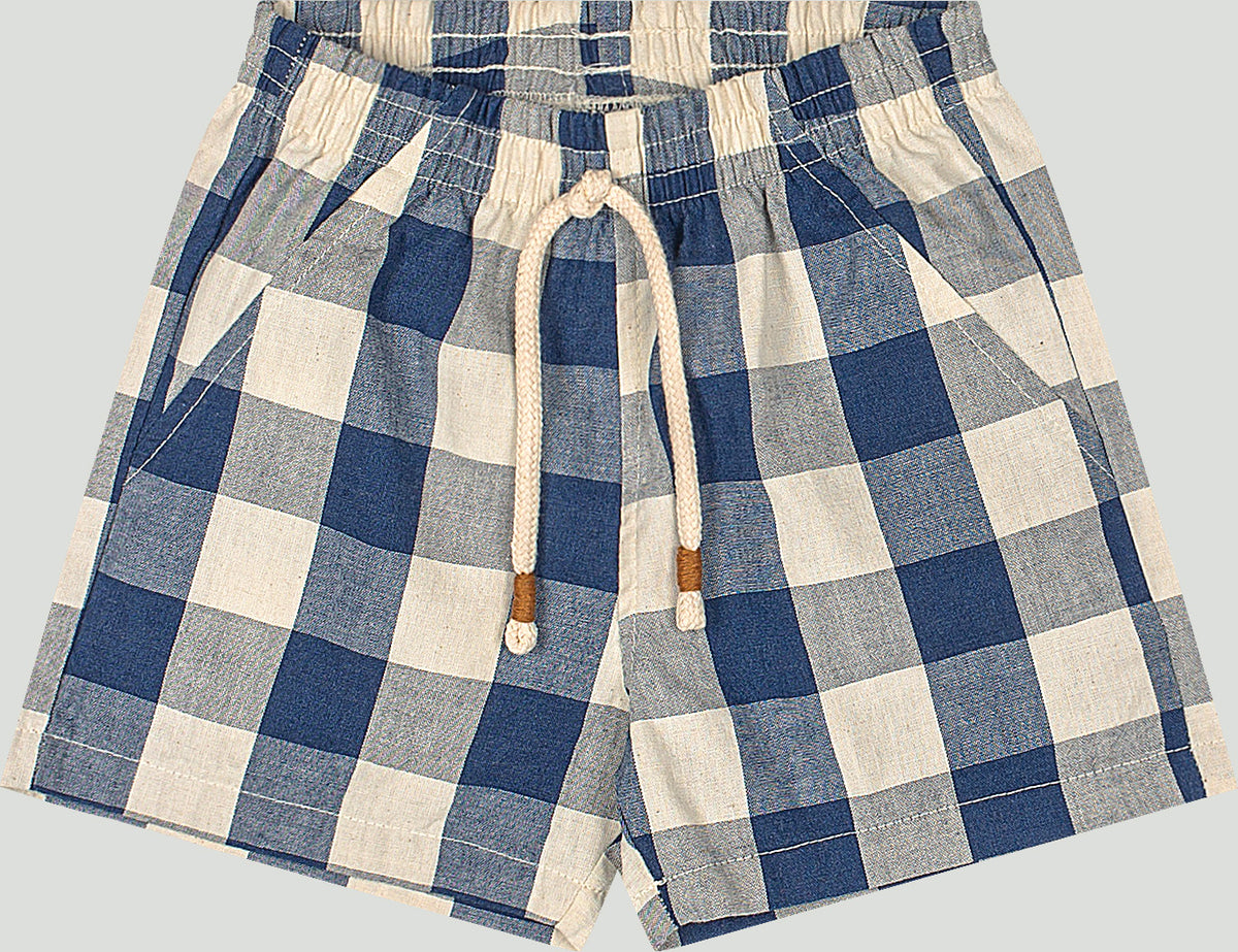 Set conjunto  camisa blanca henley short azul cuadros bebe niño Up Baby 47175-000106