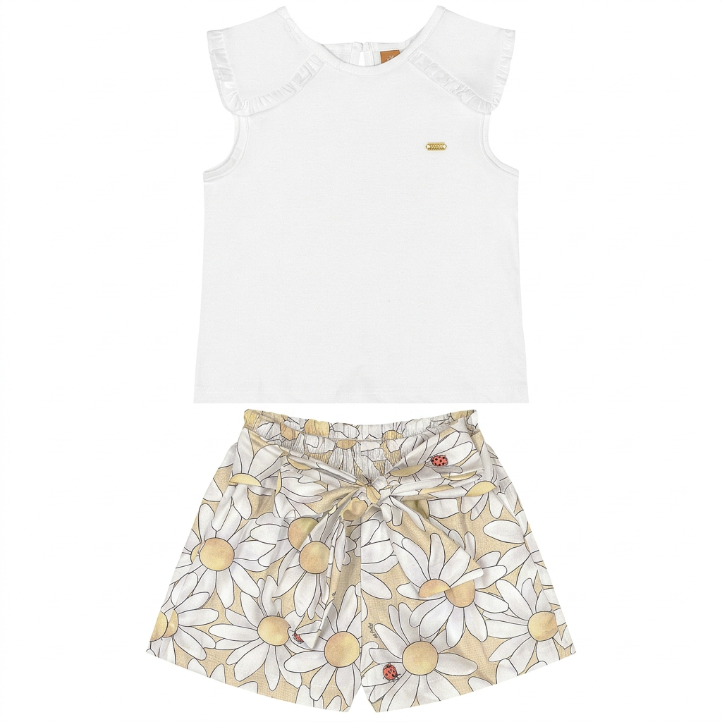 Set conjunto camisa blanca short flores blanco amarillo bebe niña Up Baby 47191-000106