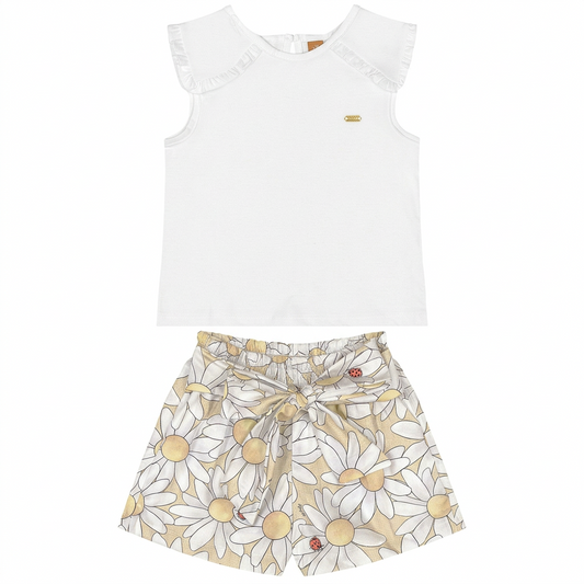 Set conjunto camisa blanca short flores blanco amarillo bebe niña Up Baby 47191-000106