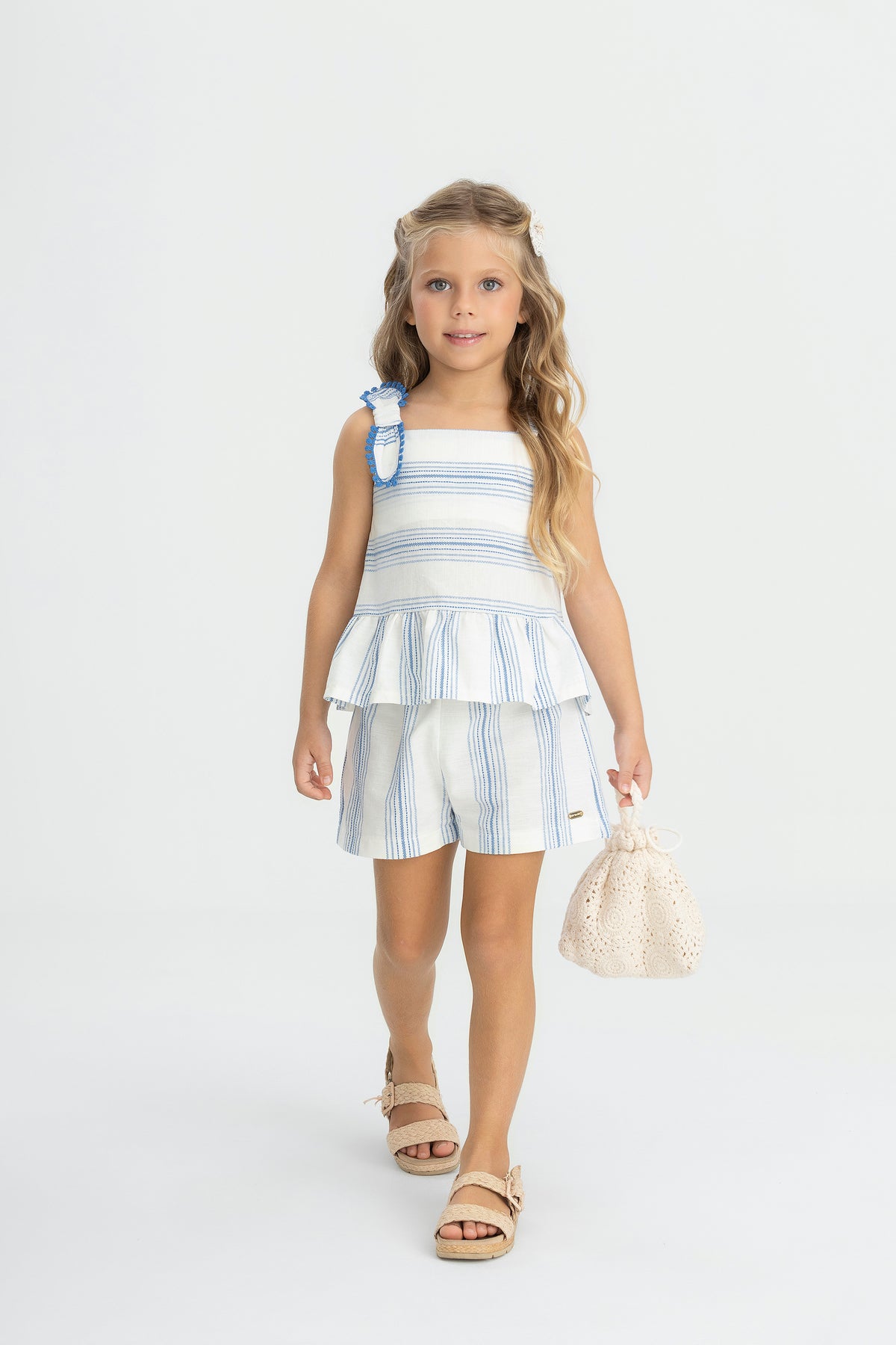 Set conjunto camisa short blanco azul rayas niña Up Baby 47207-184141