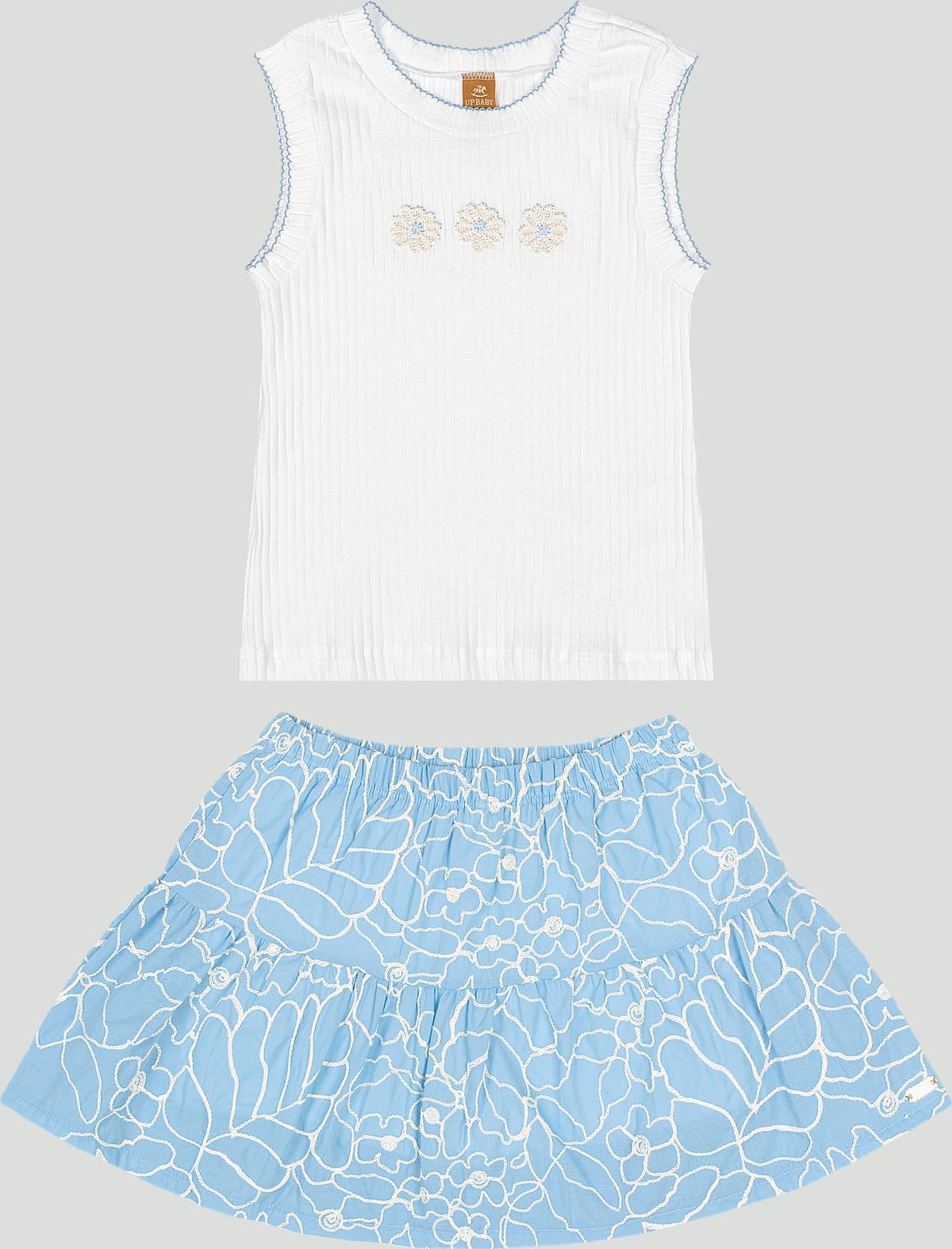 Set conjunto camisa blanca falda short tutu azul celeste niña Up Baby 47209-000106