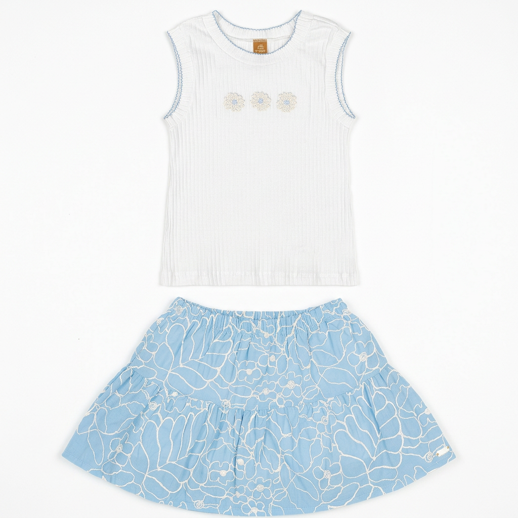 Set conjunto camisa blanca falda short tutu azul celeste niña Up Baby 47209-000106