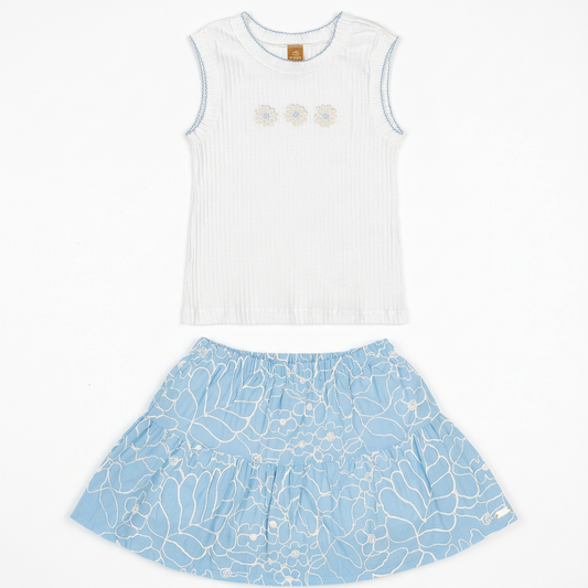 Set conjunto camisa blanca falda short tutu azul celeste niña Up Baby 47209-000106