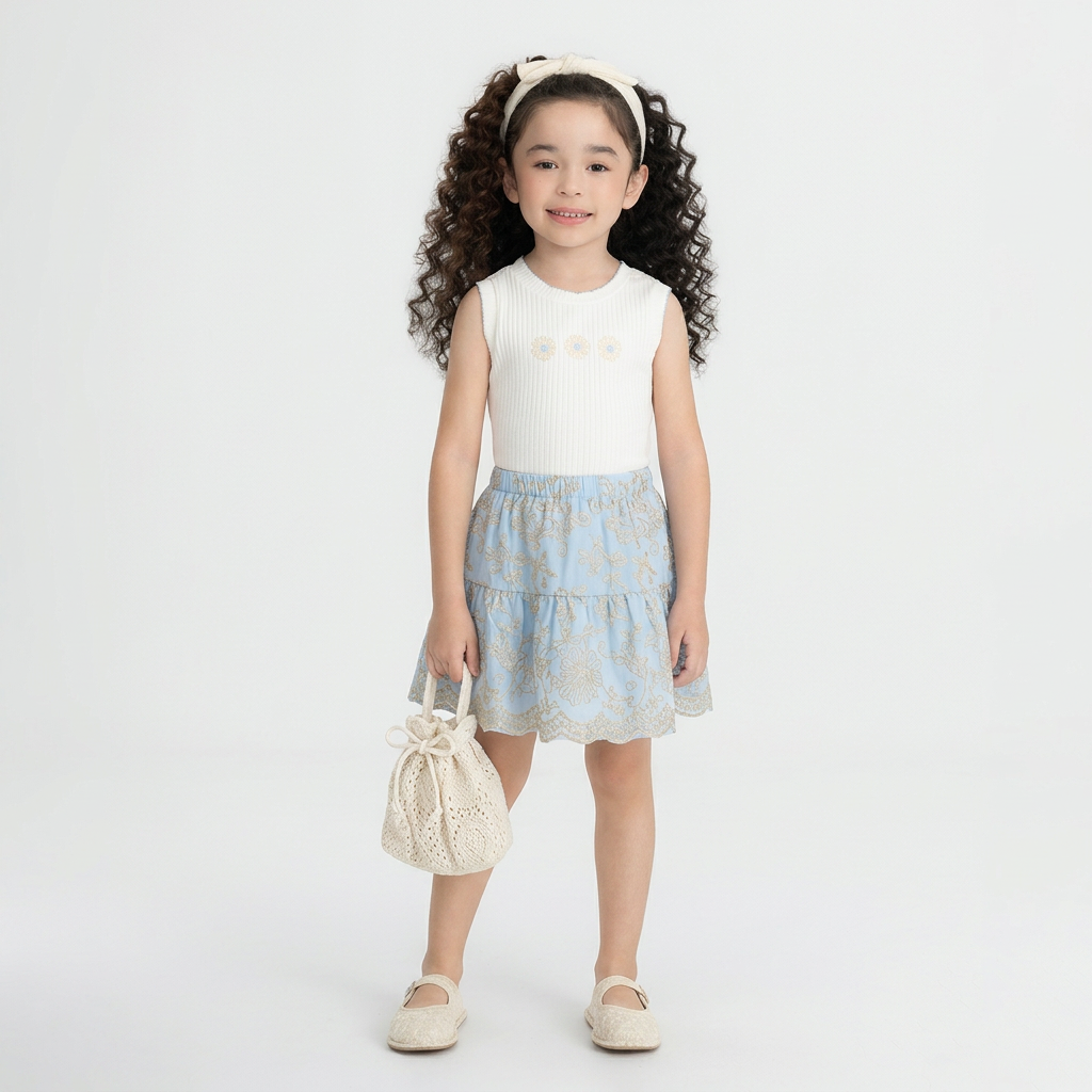 Set conjunto camisa blanca falda short tutu azul celeste niña Up Baby 47209-000106