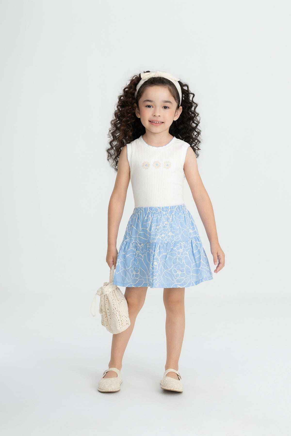 Set conjunto camisa blanca falda short tutu azul celeste niña Up Baby 47209-000106