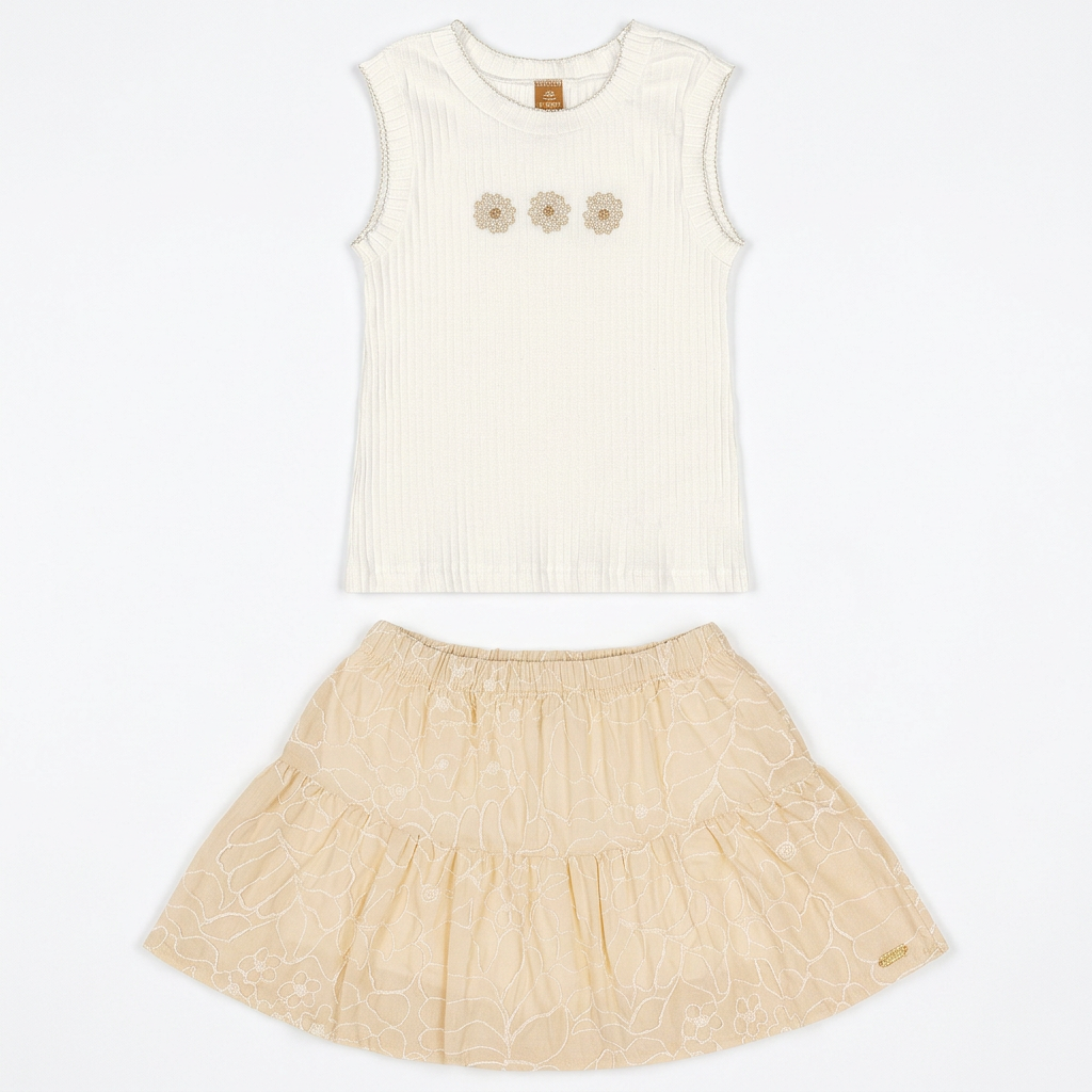 Set conjunto camisa blanca falda short tutu beige niña Up Baby 47209-000279