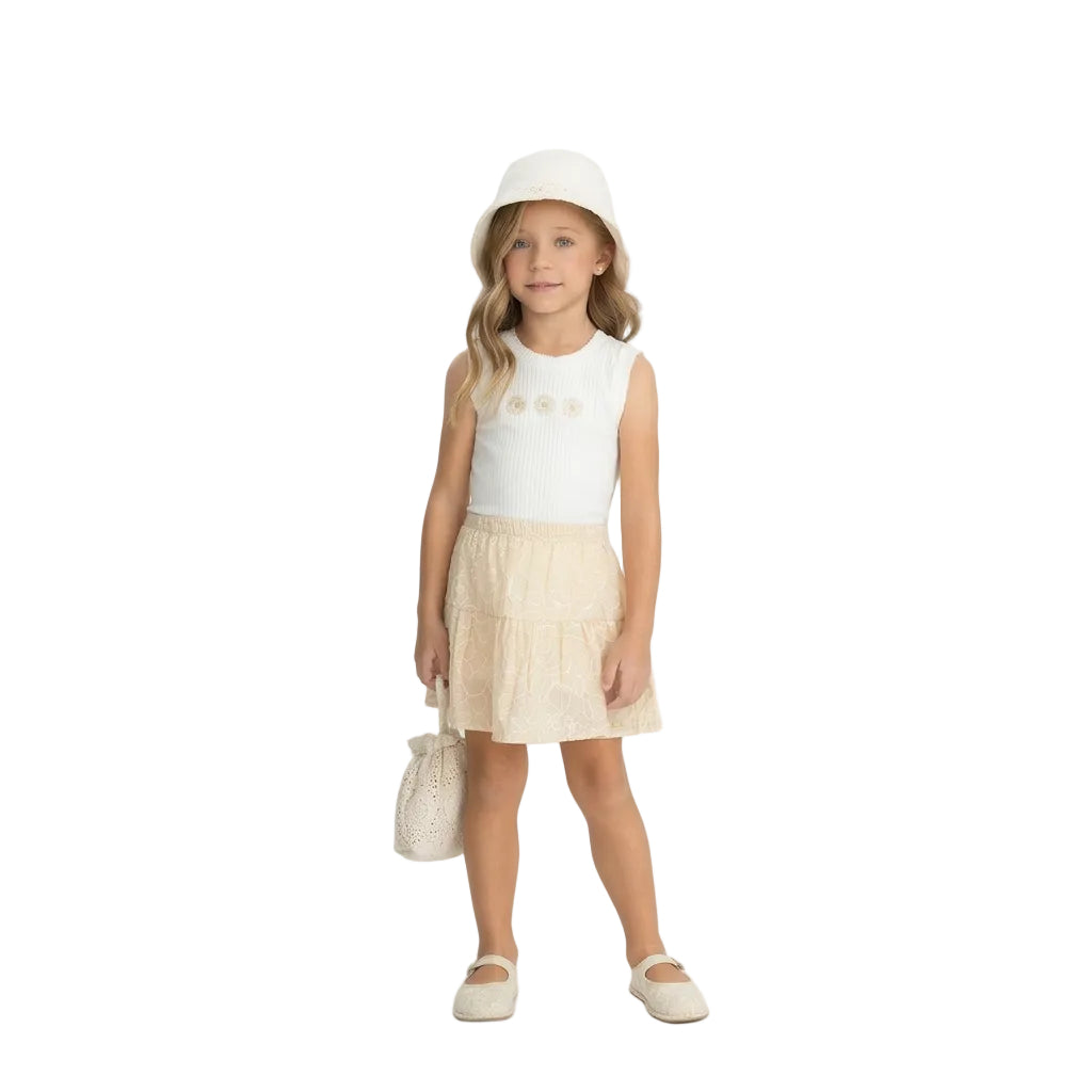 Set conjunto camisa blanca falda short tutu beige niña Up Baby 47209-000279