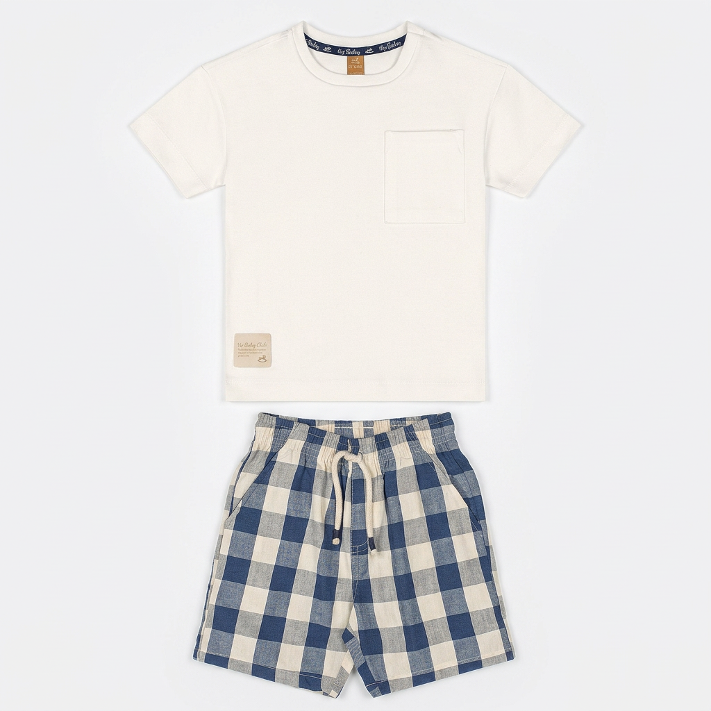 Set conjunto camisa blanca short cuadros azul niño Up Baby 47226-000106