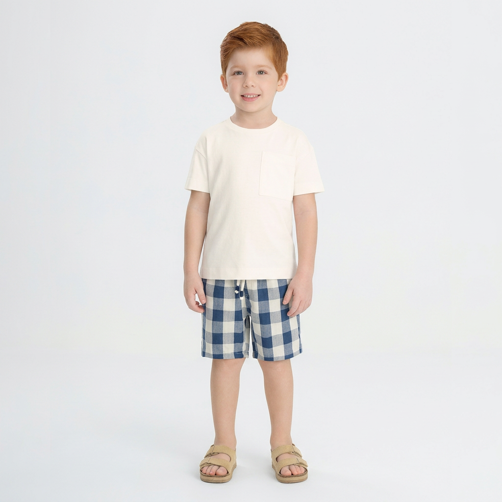 Set conjunto camisa blanca short cuadros azul niño Up Baby 47226-000106