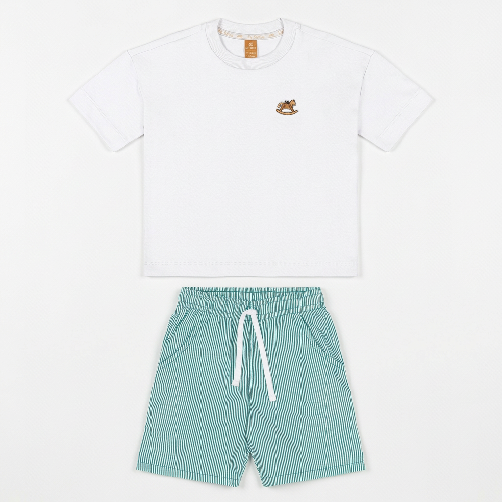 Set conjunto  camisa blanca short rayas verde acqua niño Up Baby 47227-000101