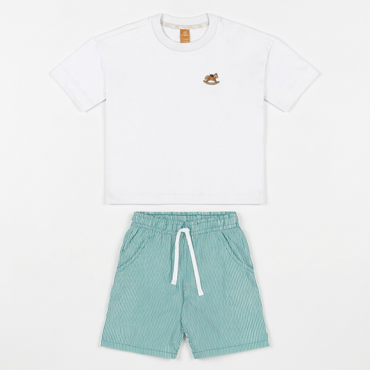 Set conjunto  camisa blanca short rayas verde acqua niño Up Baby 47227-000101