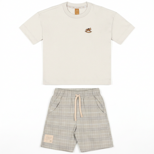 Set conjunto camisa blanca short rayas beige niño Up Baby 47227-000106