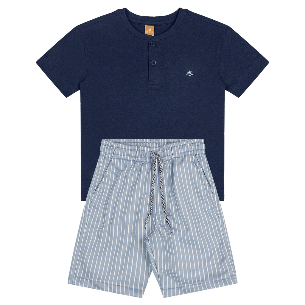 Set conjunto camisa henley azul short rayasceleste Up Baby 47231-193921