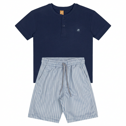 Set conjunto camisa henley azul short rayasceleste Up Baby 47231-193921