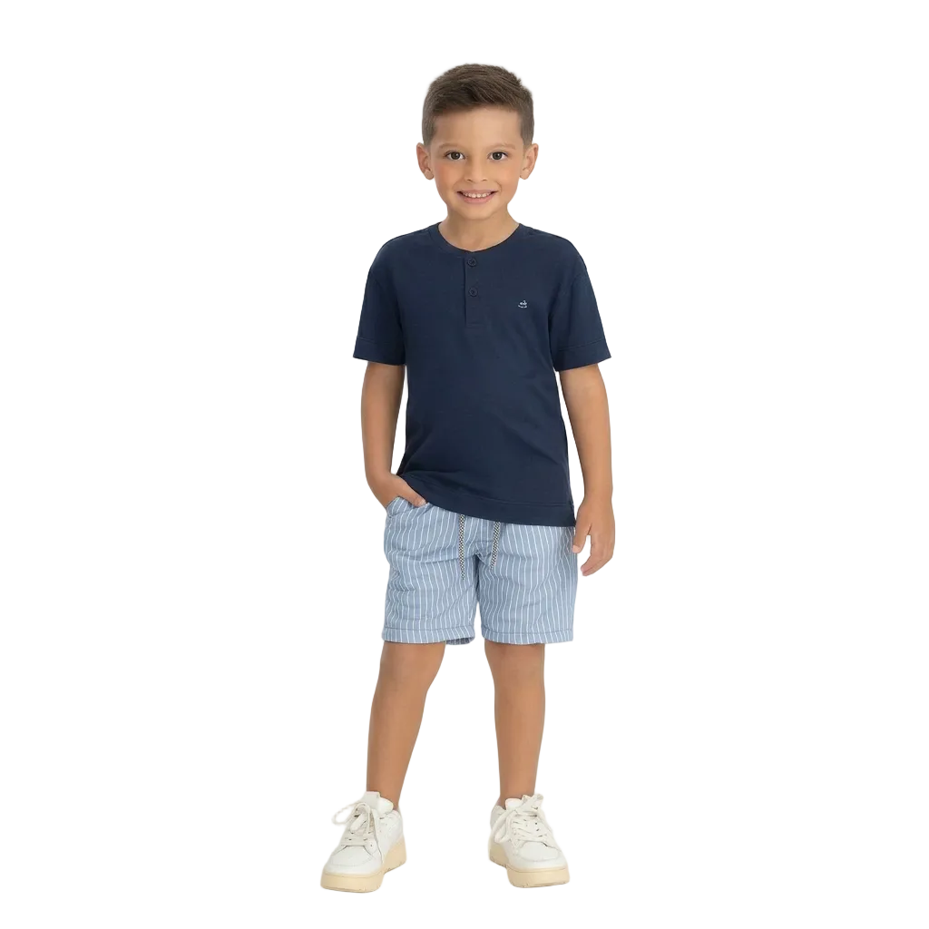 Set conjunto camisa henley azul short rayasceleste Up Baby 47231-193921