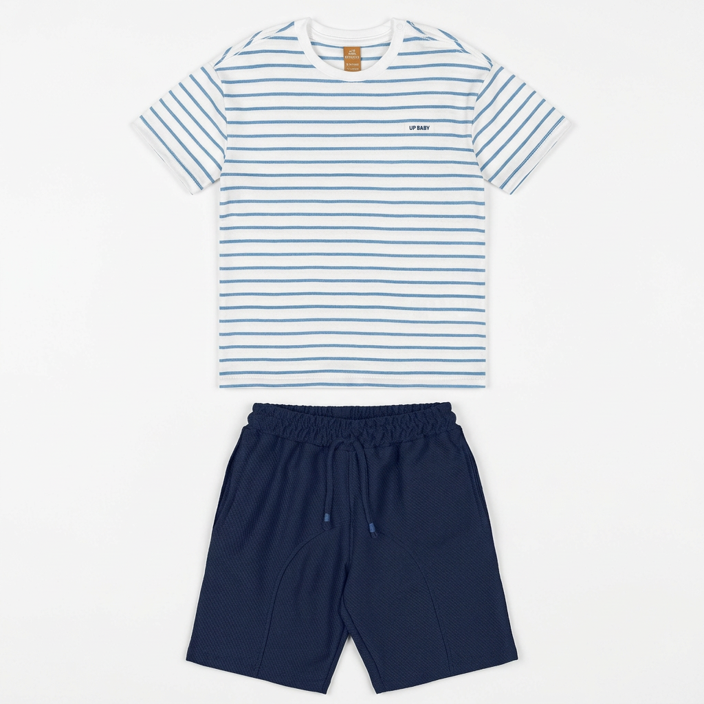Set conjunto  camisa rayas azul short azul oscuro Up Baby 47232-000101