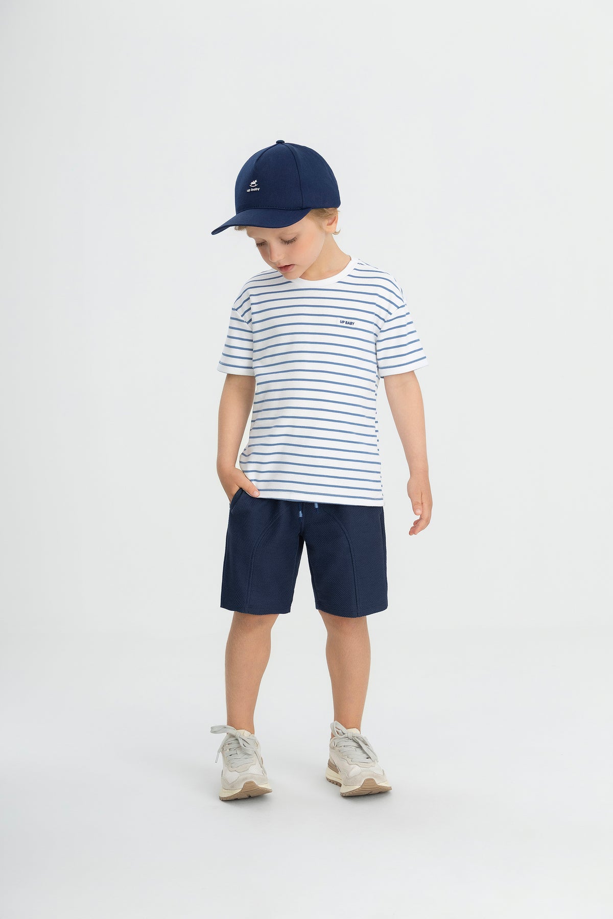 Set conjunto  camisa rayas azul short azul oscuro Up Baby 47232-000101