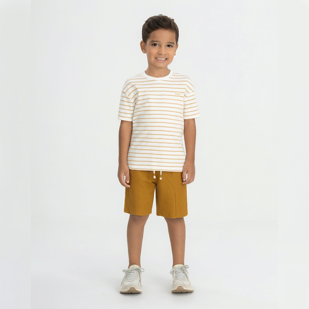 Set conjunto camisa rayas cafe short cafe niño Up Baby 47232-000106