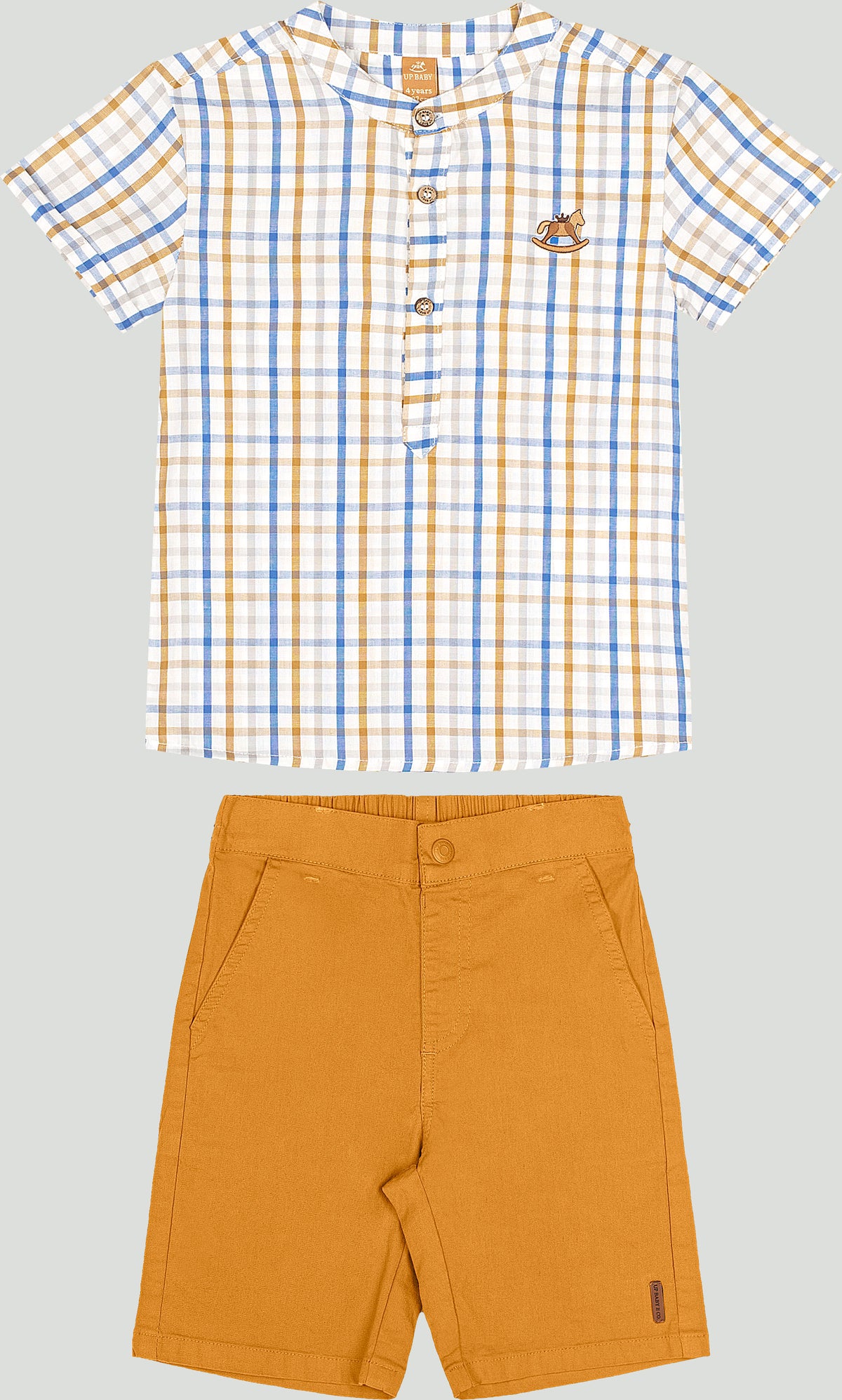 Set conjunto camisa formal cuadros rayas azul short cafe niño Up Baby 47235-174139